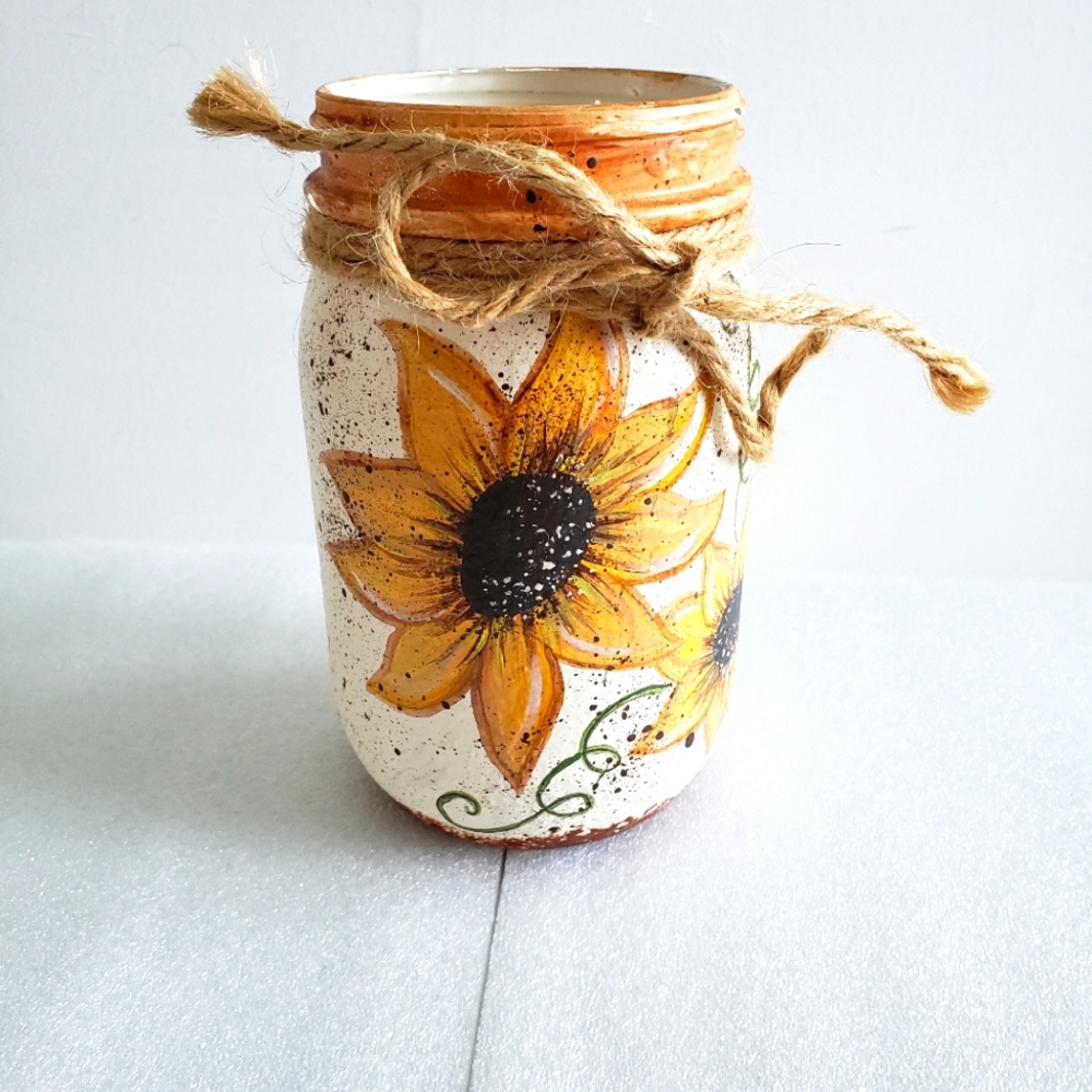 Painted Sunflower Jar